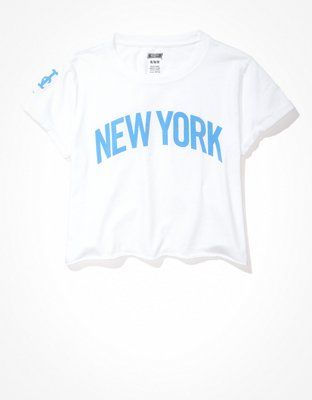 Tailgate Women's NY Mets Cropped Roll Sleeve T-Shirt | American Eagle Outfitters (US & CA)