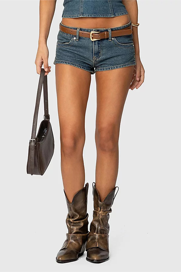 Edikted Jagger Low Rise Denim Shorts in Blue/Washed, Women's at Urban Outfitters | Urban Outfitters (US and RoW)
