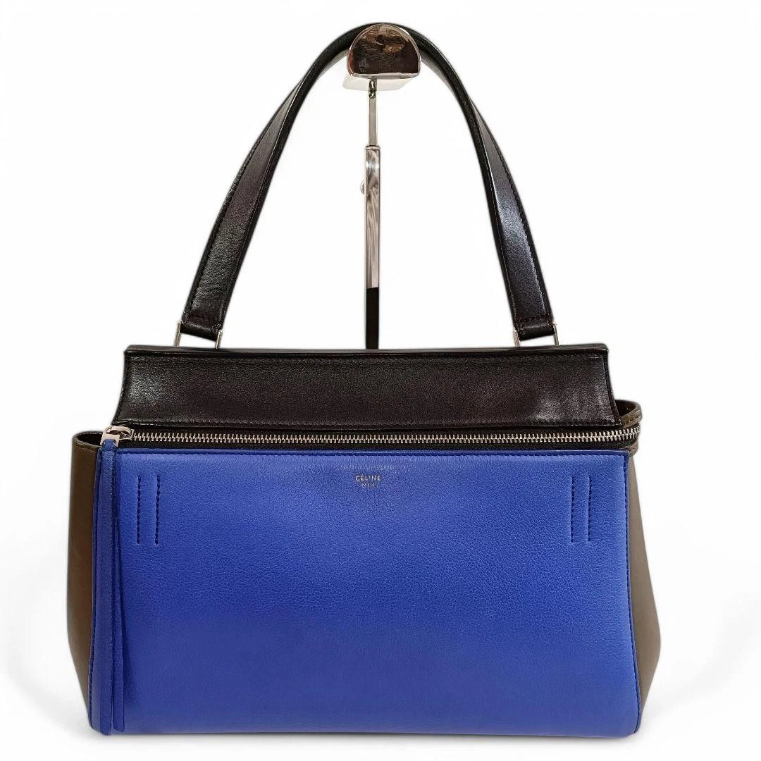 Beauty Genuine Celine Leather Handbag Edge Bicolor Blue Black Blue | eBay US