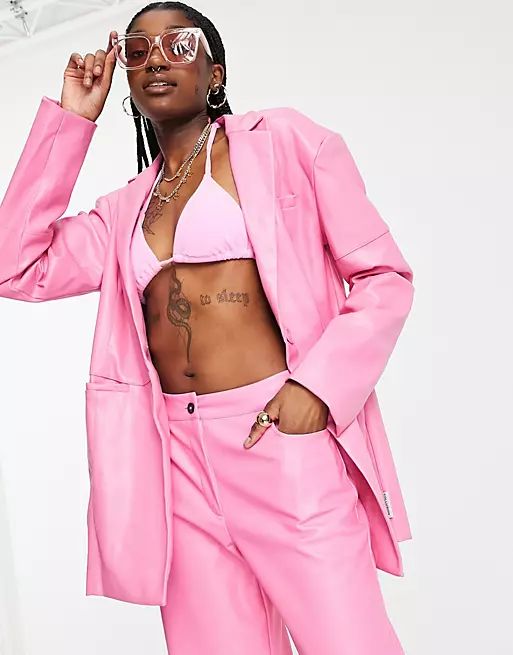 COLLUSION oversized blazer with seam detail in bright pink PU | ASOS (Global)