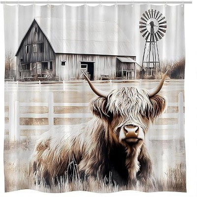 Lomsoe Highland Cow Shower Curtain Farmhouse Cow Shower Curtain Farm Animal Bathroom Curtain Decor Vintage Farmhouse Bathroom Decor 70.8x70.8Inch | Target