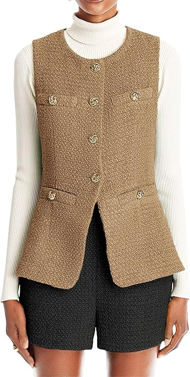 Mina Self Women's 2025 Winter Tweed Plaid Vest Tops - Warm Fully-Lined Sleeveless Trendy Work Cas... | Amazon (US)