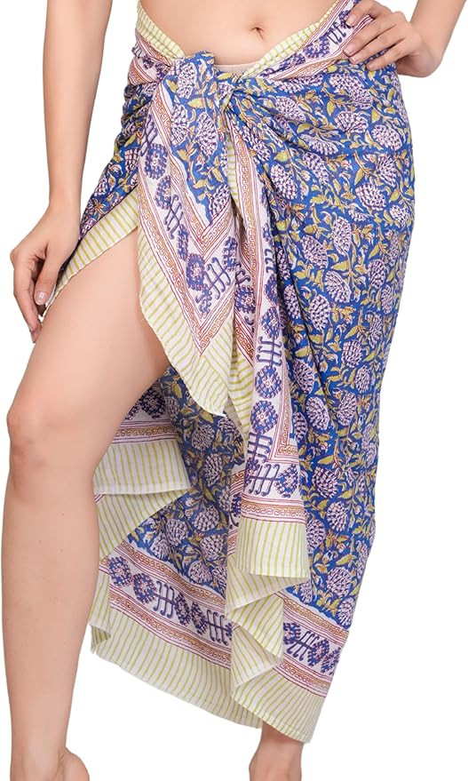 Hand Block Printed Cotton Sarong Wraps for Women – Lightweight Beach Swimsuit Cover Up, One Siz... | Amazon (US)