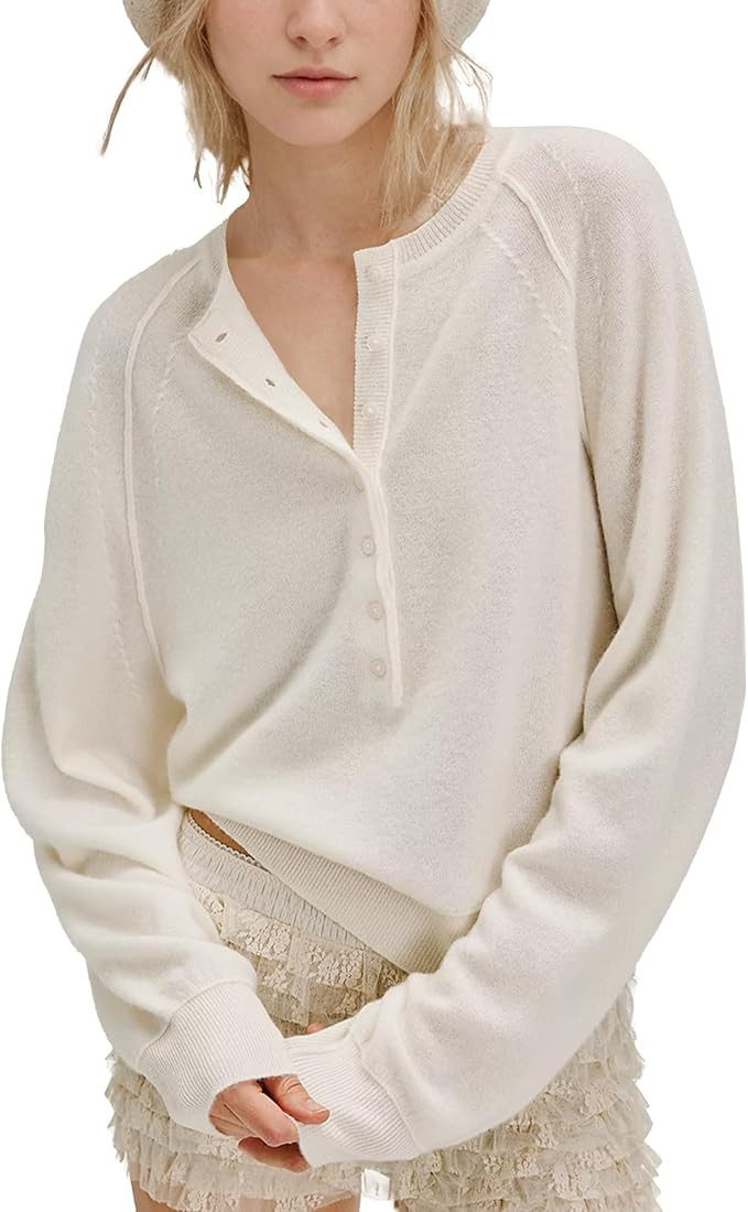 Hixiaohe Women's Long Sleeve Button Down Sweater Knitted Pullover Henley Shirts Casual Tops Light... | Amazon (US)