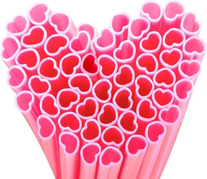 Prurex 50pcs Heart Shaped Pink Straws 8mm Individually Wrapped Disposable Drinking Straws for Gal... | Amazon (US)