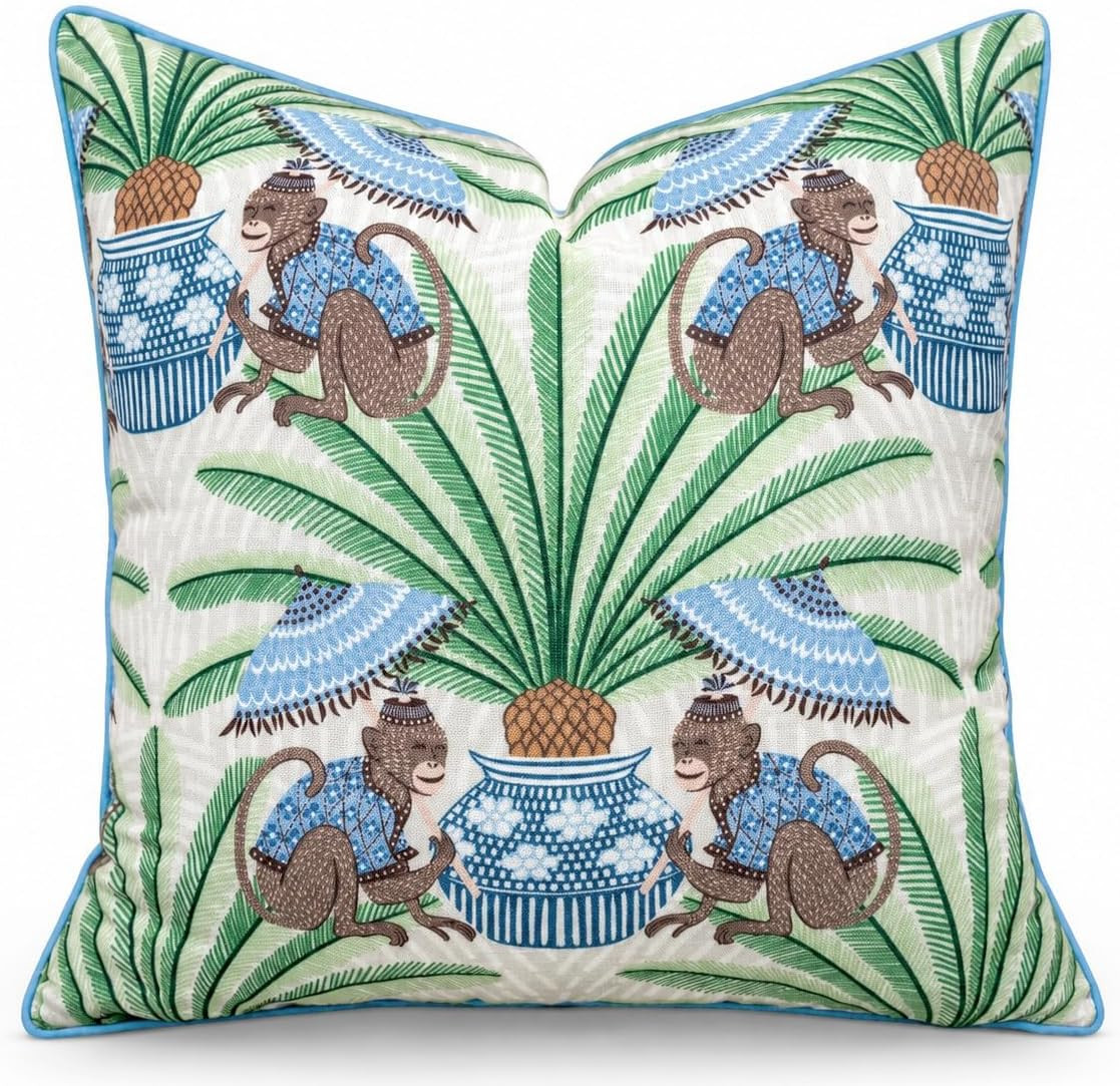 VAGMINE Monkey Palm Chinoiserie Print 20x20 Throw Pillow Cover, Green | Amazon (US)