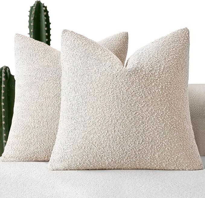 MIULEE 20x20 Inch Decorative Pillow Covers for Couch Bed Set of 2 Textured Boucle Neutral Throw P... | Amazon (US)