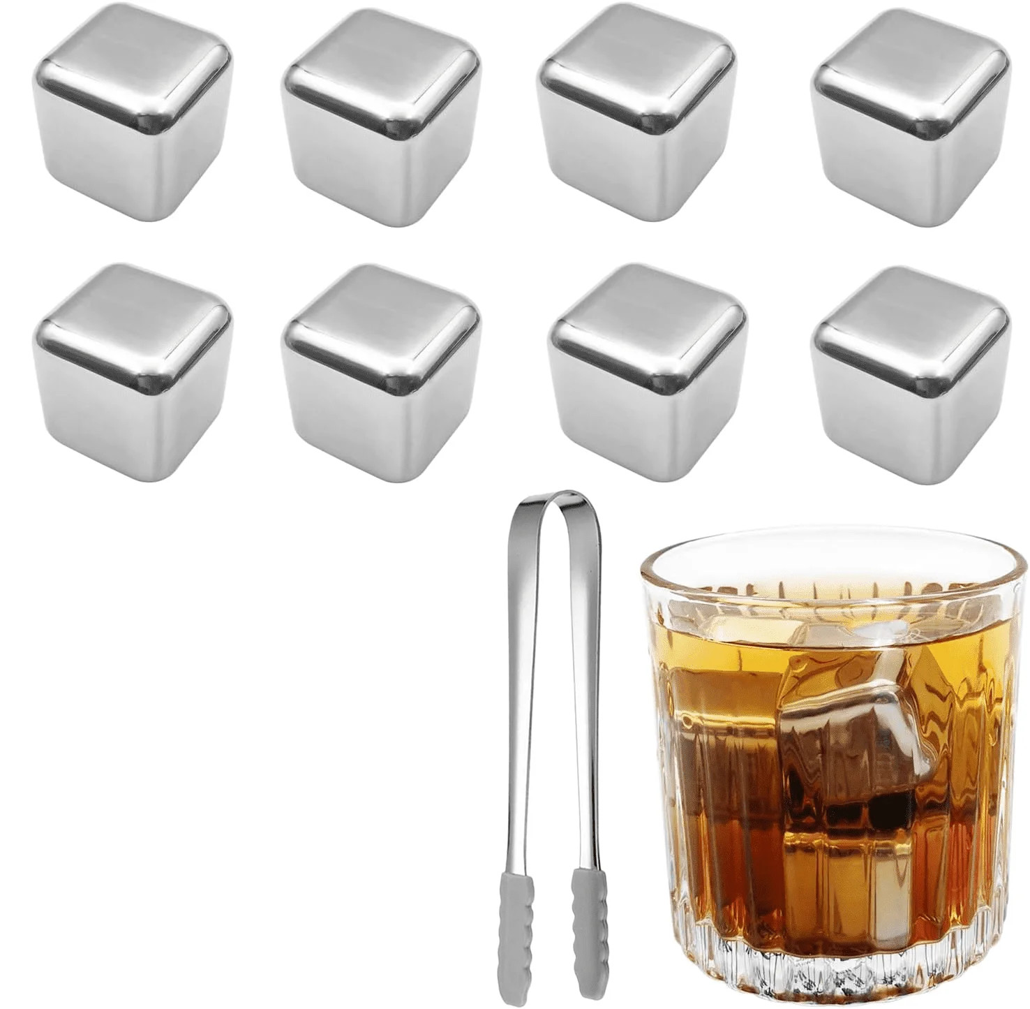 8 pcs Stainless Steel Ice Cubes for Drinks, Reusable Stainless Wine Ice Tong for Whiskey, Vodka, ... | Walmart (US)
