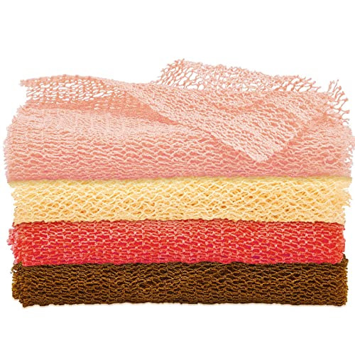 4 Pieces African Net Bath Sponge African Exfoliating Long Net Sponge Exfoliating Shower Body Scrubber Skin Smoother for Daily Use(Orange, Brown, Cream, Peach, 25.6 x 7.9 inch) | Amazon (US)