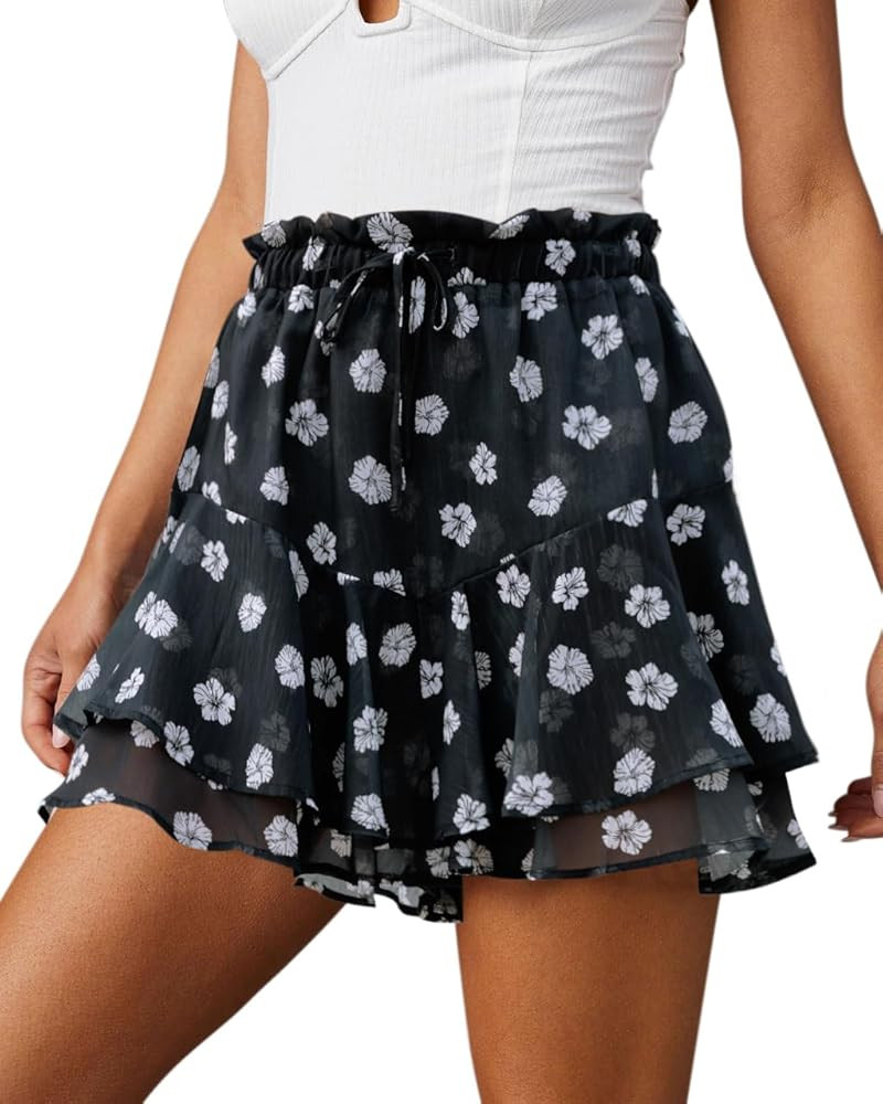 Flowy Shorts for Women Casual Boho Floral Skorts Ruffle Mini Skirts Running Tennis Butterfly Shor... | Amazon (US)