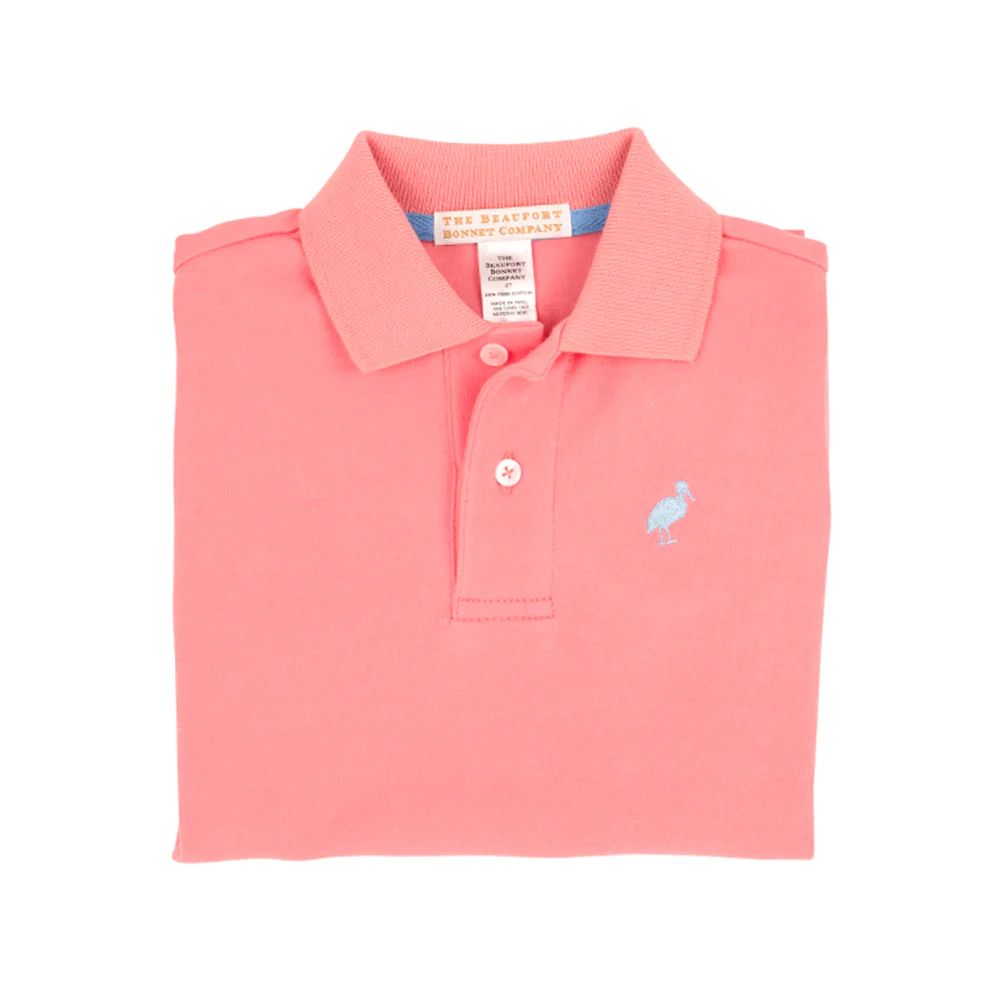 Prim & Proper Polo & Onesie - Parrot Cay Coral with Beale Street Blue Stork | The Beaufort Bonnet Company