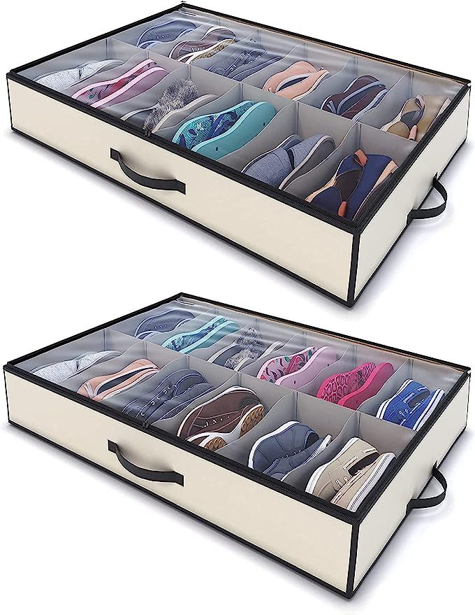Woffit Under Bed Shoe Storage Organizer – Set of 2 Large Containers, Each Fit 12 Pairs of Shoes... | Amazon (US)