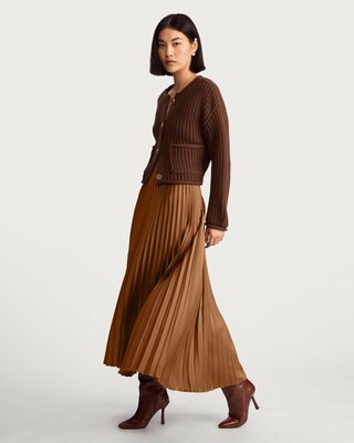 The F&F Edit Satin Pleated Midi Skirt in Camel | Tesco F&F