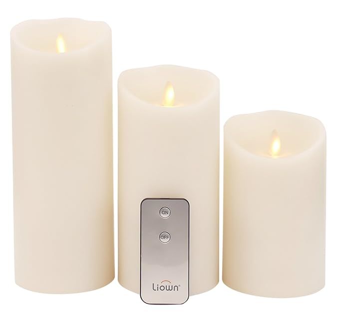 Raz Imports Push Flame Ivory Pillar Candles with Remote, Set of 3 - 2D - Flameless Lighting Accen... | Amazon (US)