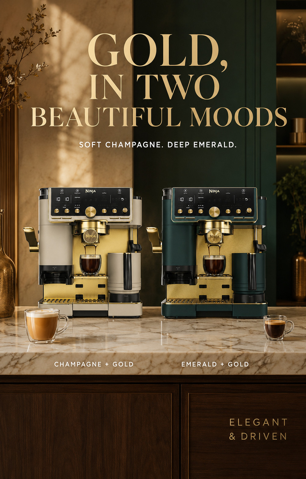 Gold, in two beautiful moods. ✨

The Ninja Luxe Café proves that an appliance you use every day can also become part of your kitchen decor.

Our favorite? Emerald + gold. Rich, dramatic and unapologetically beautiful—it brings color to the counter while the gold details give it that polished, elevated finish.

But if emerald feels a little too bold, champagne + gold is the classic. Softer, warmer and incredibly easy to blend into almost any kitchen palette.

Two completely different moods. Same beautiful everyday coffee ritual.

We’ve linked both finishes in our edit. Which one belongs on your coffee counter—emerald or champagne?

#ninjacafe #coffeecorner #kitchendesign #kitchenappliances 

 #LTKHome #LTKMens