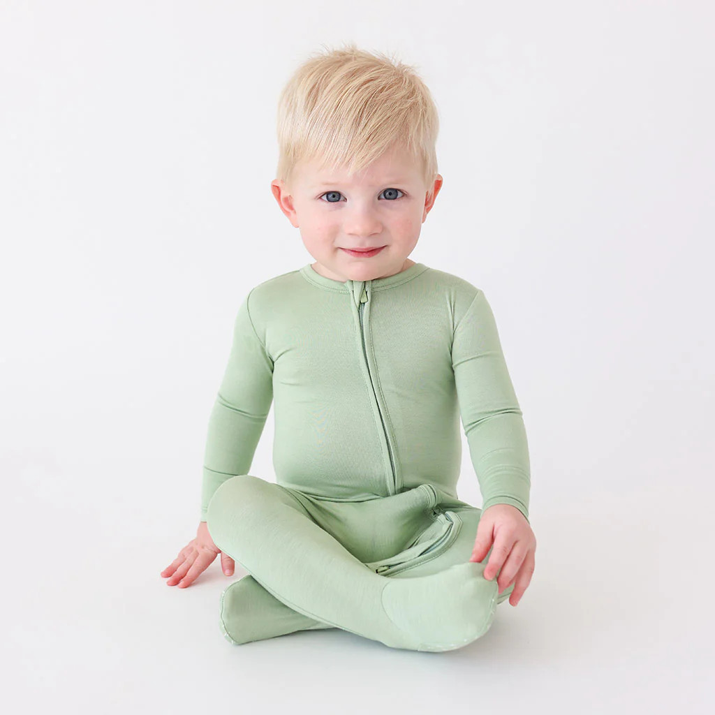 Solid Green One Piece Baby Footie Pajamas | Cactus Green | Posh Peanut