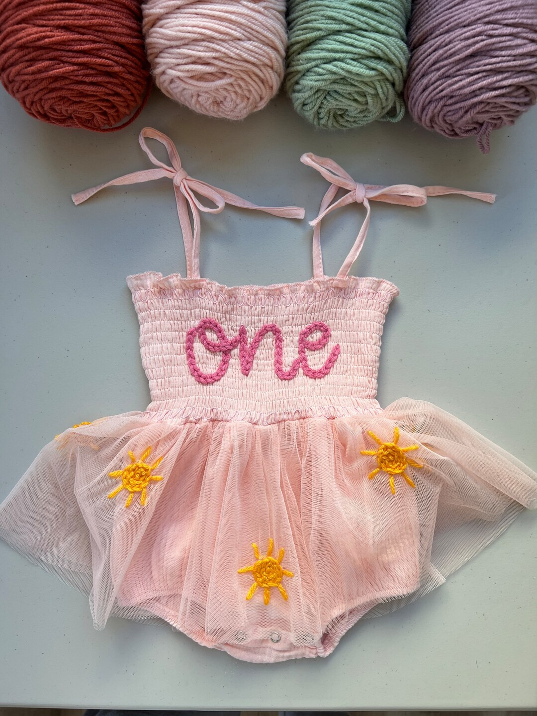 Hand Embroidered one Tutu Romper With Matching Bow, Baby Girl First Birthday Outfit, One in the S... | Etsy (US)