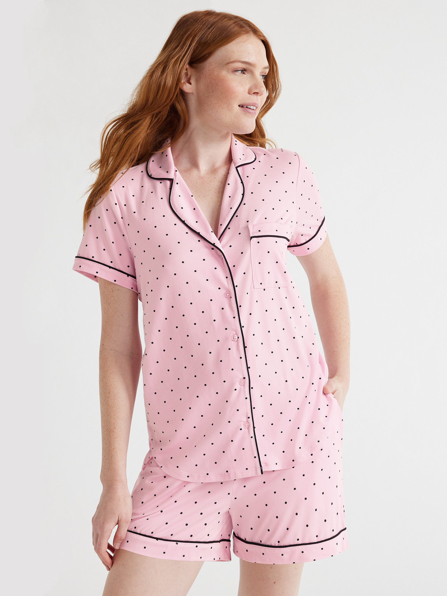 Joyspun Women’s Short Sleeve Notch Collar Top and Shorts Knit Pajama Set, 2-Piece, Sizes S to 3... | Walmart (US)