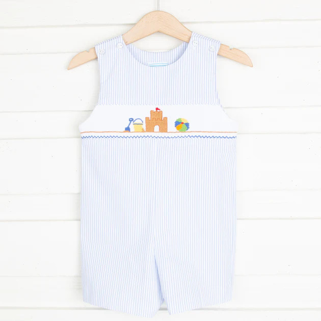 Sandcastle Smocked Jon Jon Light Blue Stripe Seersucker | Classic Whimsy