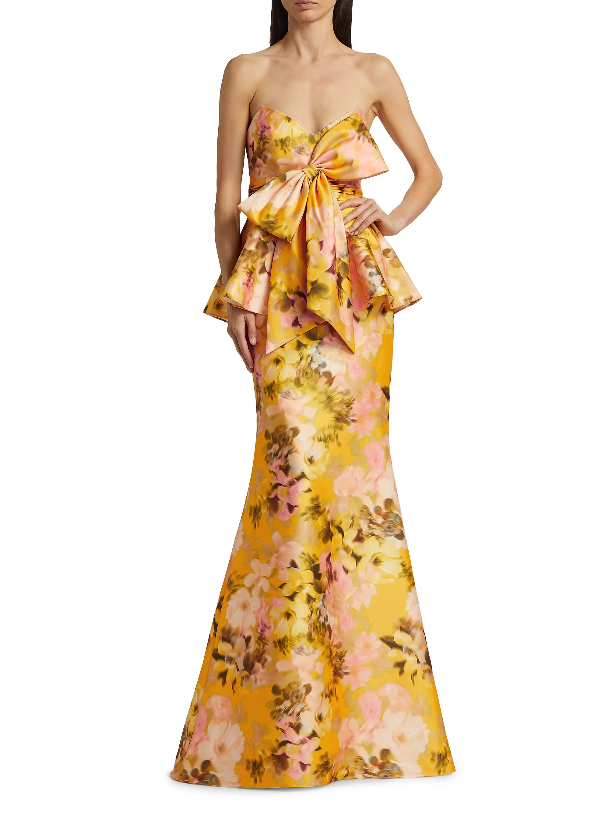 Badgley Mischka Floral Peplum-Waist Gown | Saks Fifth Avenue | Saks Fifth Avenue