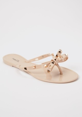 Tan Studded Bow Jelly Flip Flops | rue21