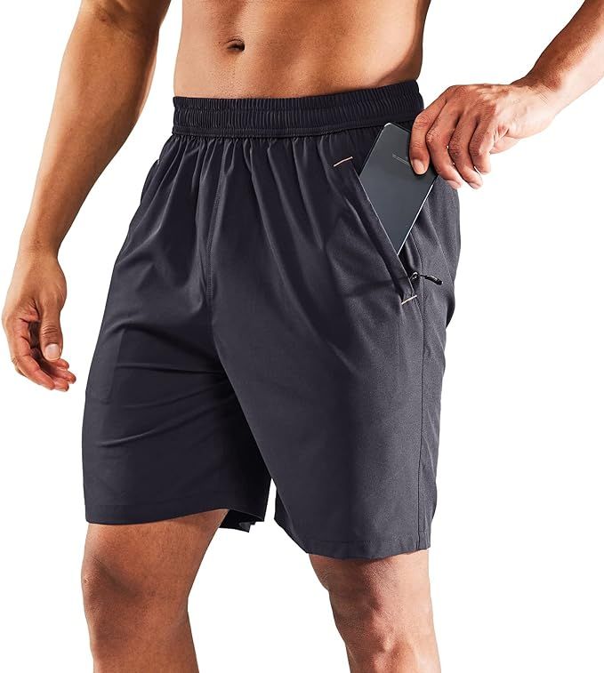MIER Men's Quick Dry Running Shorts with Zipper Pocket, Elastic Waist Athletic Workout Exercise F... | Amazon (US)