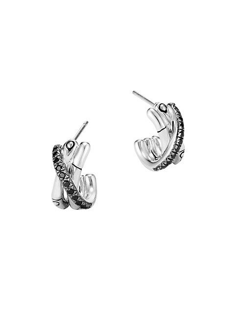 Bamboo Silver, Black Sapphire & Spinel J Hoop Earrings | Saks Fifth Avenue