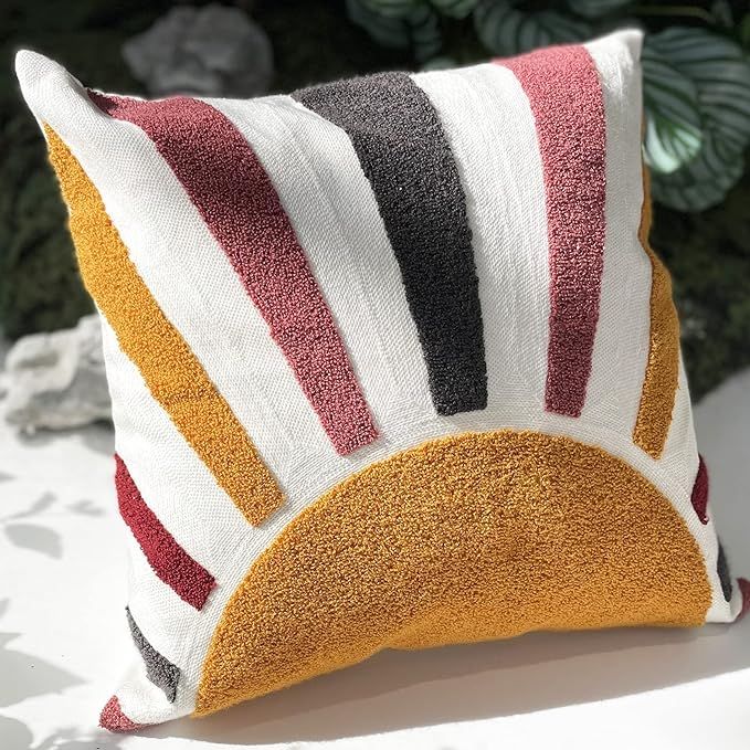 Amazon.com: MOLILI Boho Textured Throw Pillow Covers 18x18 Modern Absract Sun Tufted Pillow Cover... | Amazon (US)