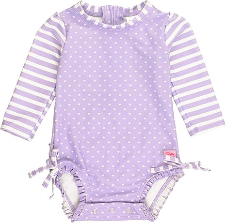 RuffleButts Baby Girls UPF 50+ Sun Protection Gingham Printed Long Sleeve One Piece Rash Guard Sw... | Amazon (US)