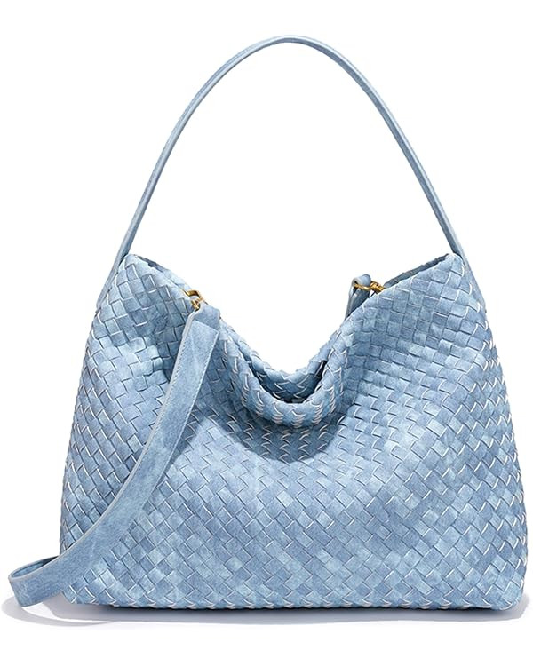 Woven Suede Tote Bag for Women, Vegan Leather Hobo Shoulder Bag Trendy Slouchy Crescent Satchel P... | Amazon (US)