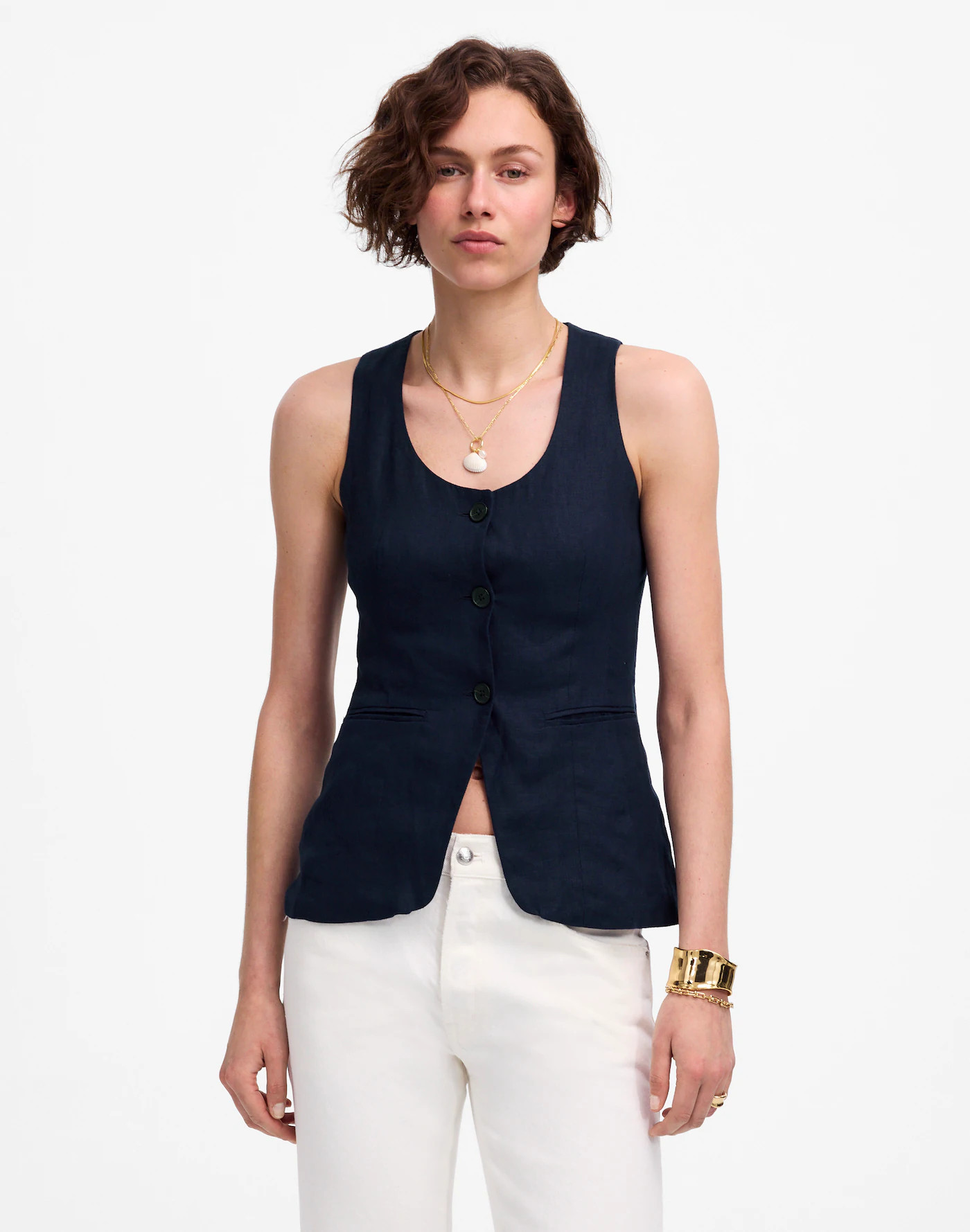 Linen Scoopneck Cutaway Vest | Madewell | Madewell
