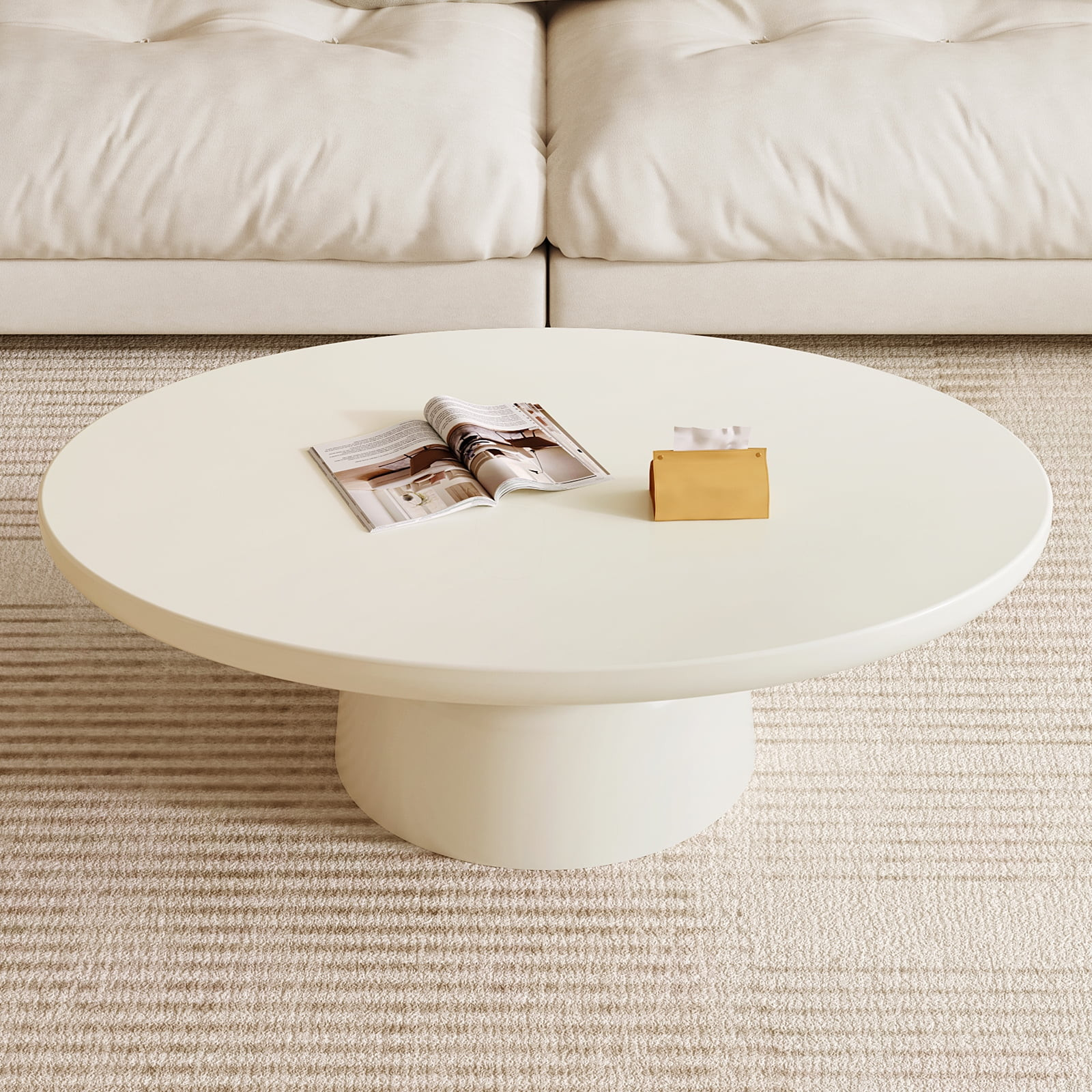 Guyii 45.66" Oval Coffee Table, Modern Tea Table for Living Room, Office, Apartment, Cream White | Walmart (US)