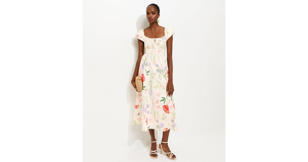 White Floral Print Corset Midi Dress | New Look | New Look (UK)