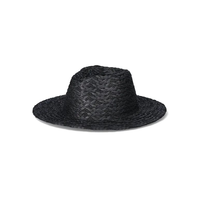 Time and Tru Women's Grecian Weave Straw Fedora Hat, Black | Walmart (US)