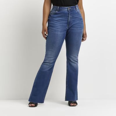 Plus blue mid rise flared jeans | River Island (UK & IE)