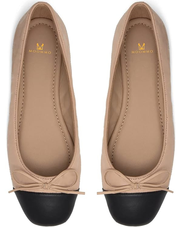 MOOMMO Women Cap Toe Flats Bow Slip On Ballet Flats Comfort Quilted Colorblock Flat Shoes Round T... | Amazon (US)