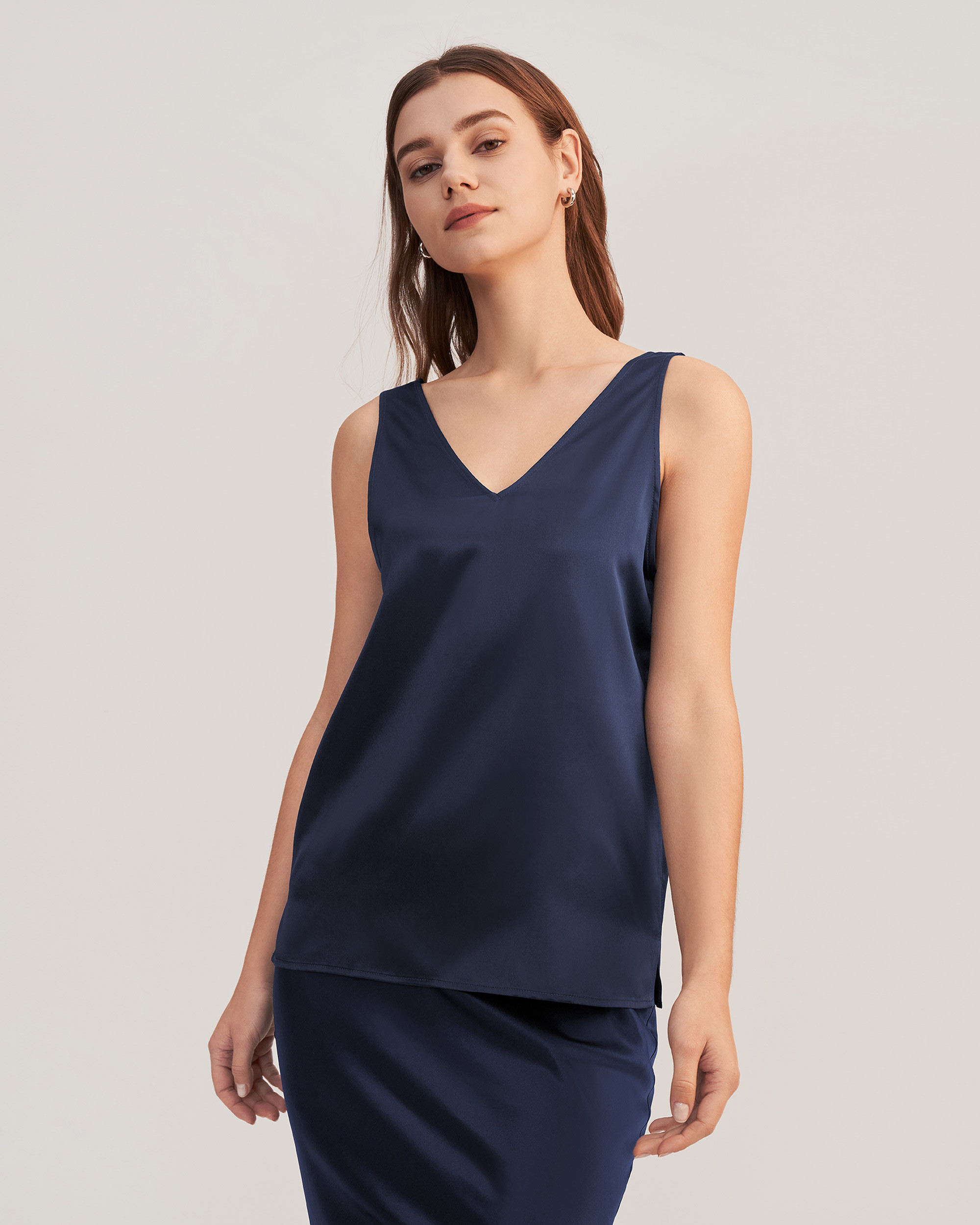 V-Neck Sleeveless Silk Tank Top | LilySilk