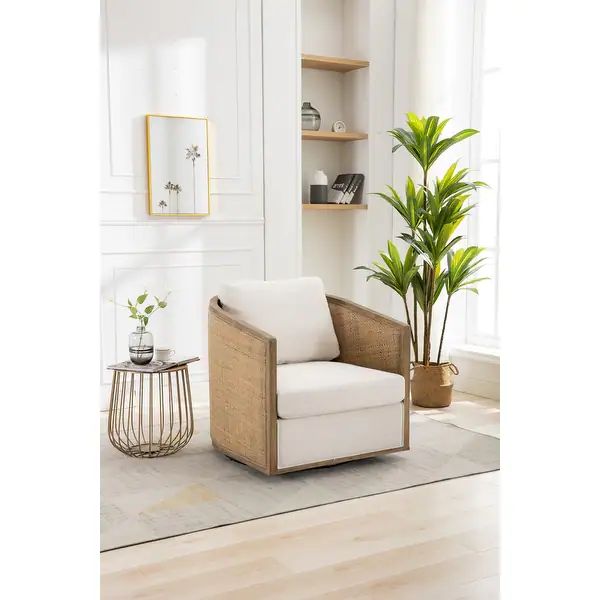 Velvet Round Accent Chair Livingroom Sofa Swivel Barrel Chair, Beige | Bed Bath & Beyond