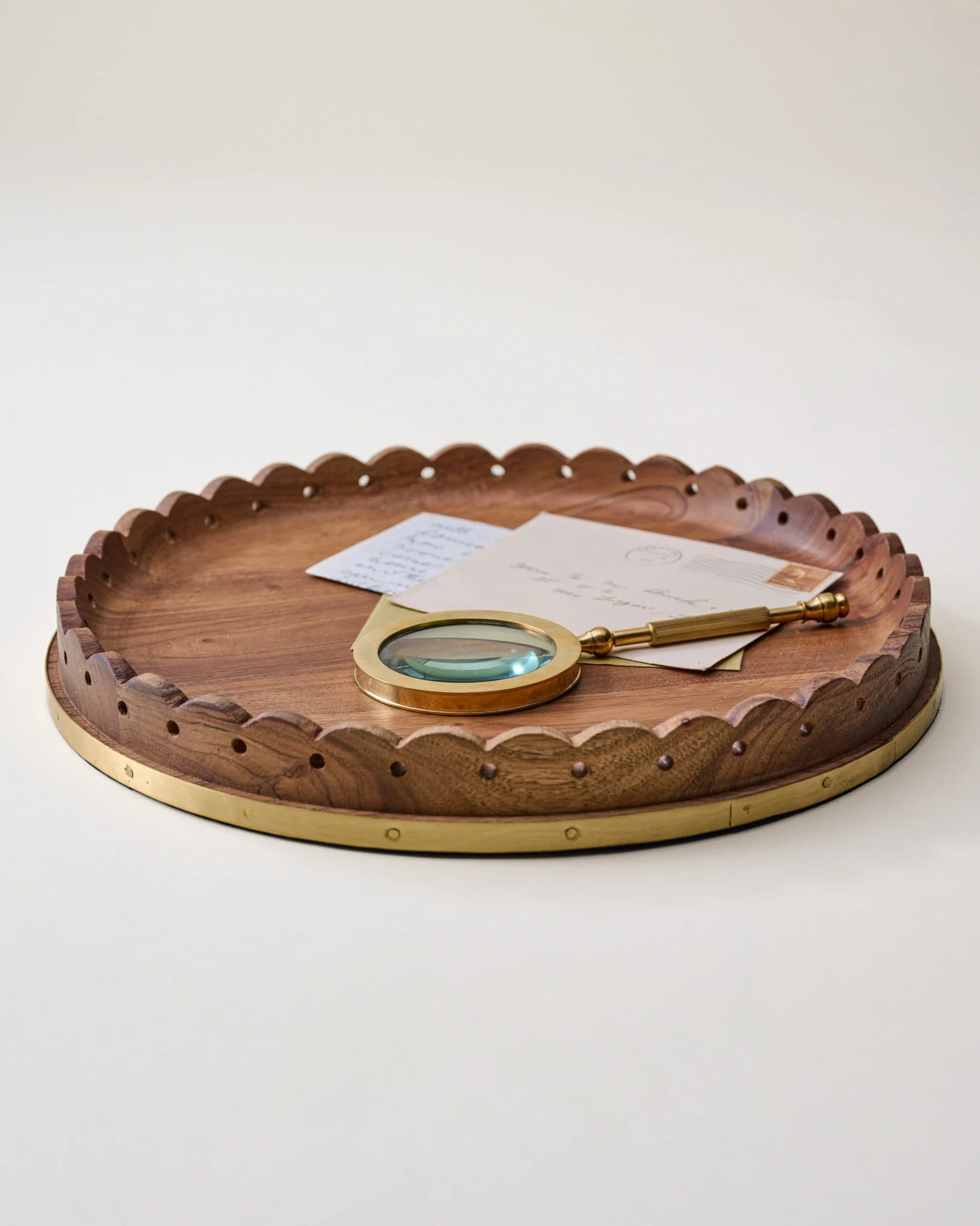 Georgie Brass Inlay Wood Tray | Magnolia