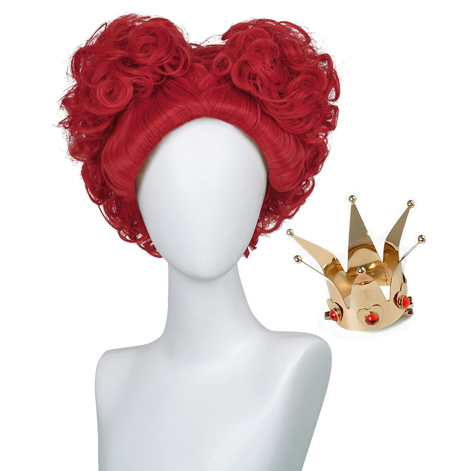 LABEAUTÉ Red Heart Queen Wig with Crown Costume Girls Women Two Buns Heat Resistant Synthetic Ha... | Amazon (US)