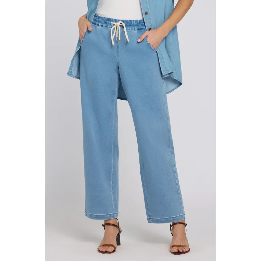 NYDJ Drawstring Relaxed Knit Denim Pants in Light Indigo at Nordstrom, Size Xx-Small | Nordstrom