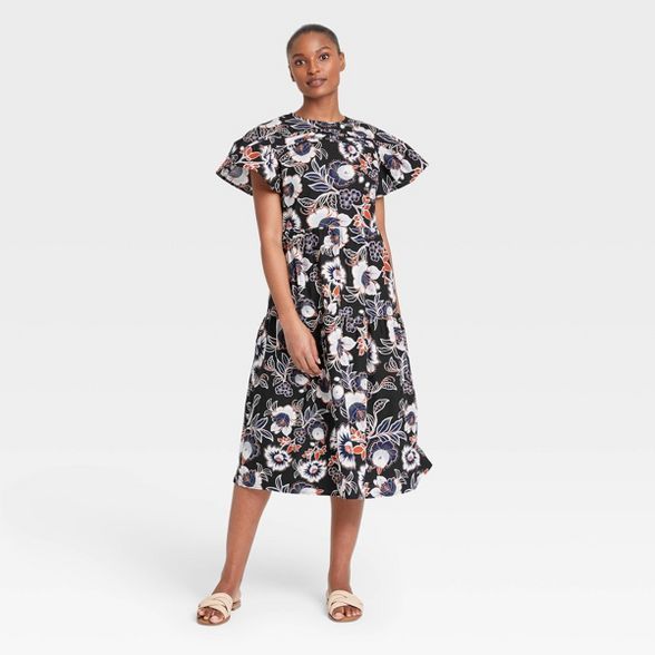 Women's Floral Print Flutter Short Sleeve A-Line Dress - Who What Wear™ | Target