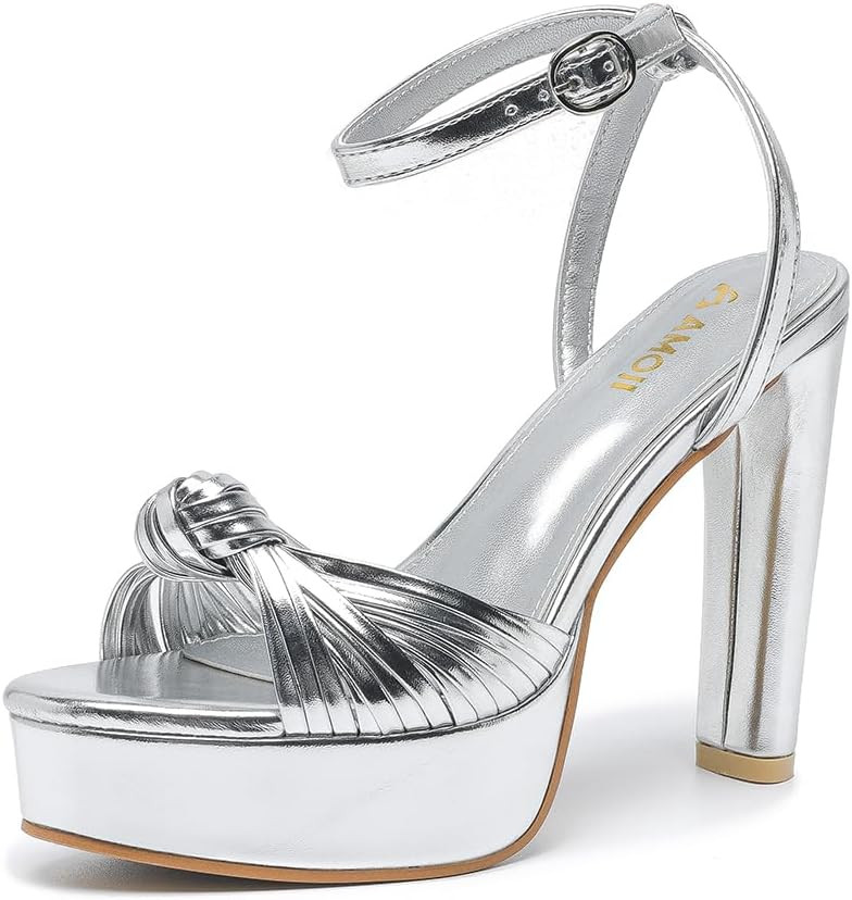 Amoji Women's 4 Inch Platform Heels With Ankle Strap - Chunky Dressy Sandals for Women FZ319 | Amazon (US)