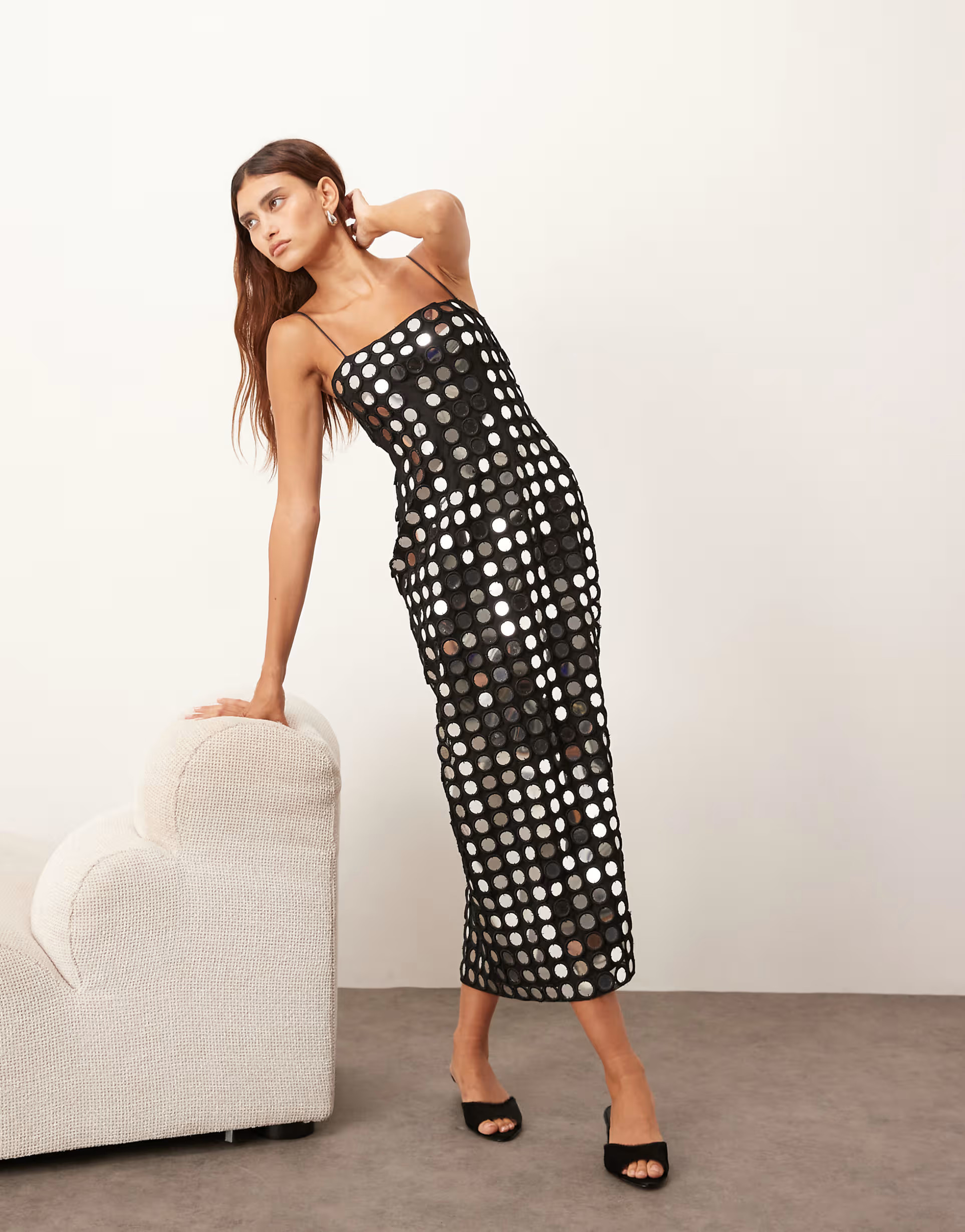 ARRANGE mirror embellished cami column midi dress in black | ASOS (Global)