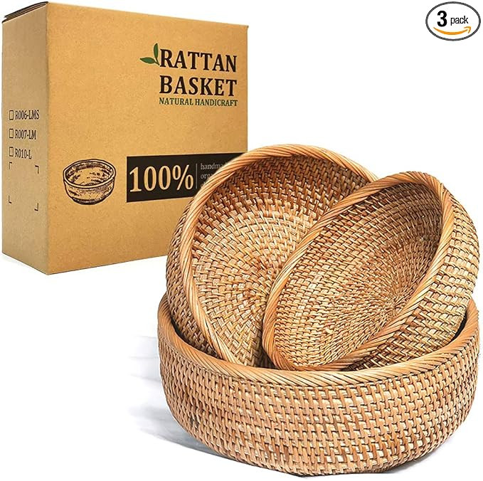 Amazon.com: LDG Bread Serving Basket 3 Size Wicker Fruit Basket Rattan Storage Basket Handmade Ba... | Amazon (US)