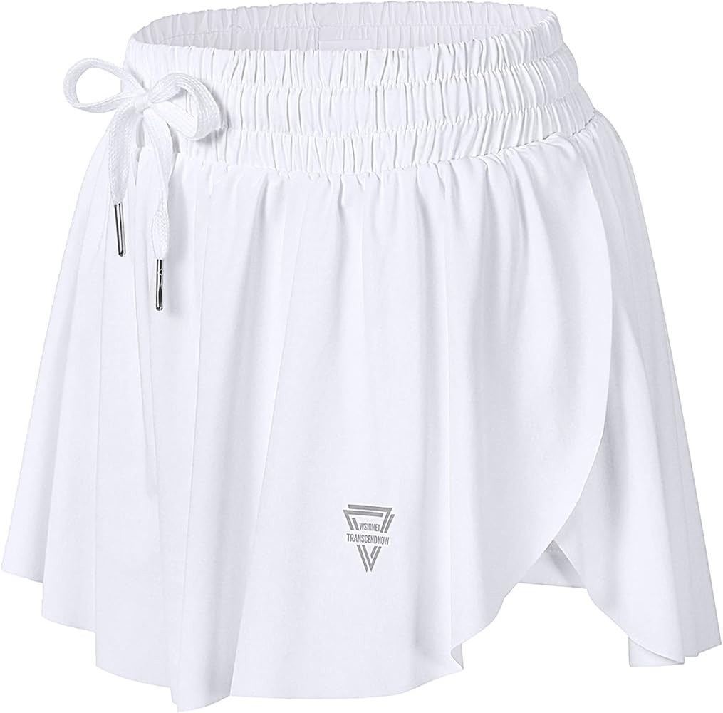 Wsirmet Women's 2-in-1 Double Layer Running Yoga Shorts Quick-Dry Drawstring Waist Flowy Hem Fitness | Amazon (US)