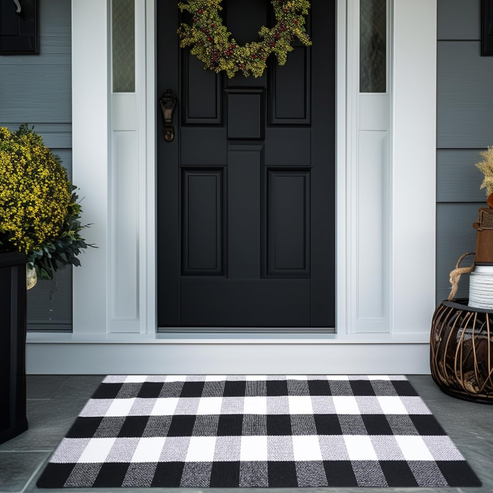Buffalo Plaid Area Rug - 3x5 Ft, Black and White Checkered, Washable Cotton, Ideal for Front Porc... | Amazon (US)
