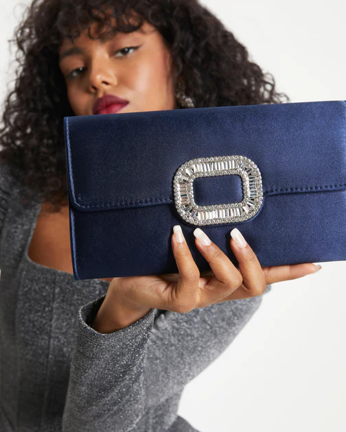 Celebration Satin Embellished Clutch - Navy | VICI