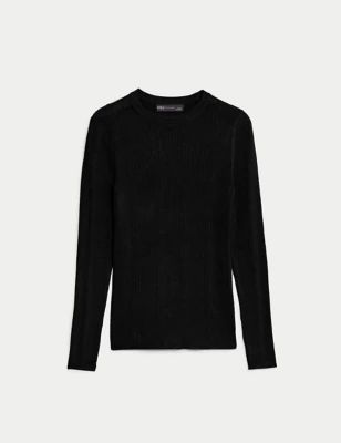 Ribbed Crew Neck Fitted Knitted Top | M&S Collection | M&S | Marks & Spencer IE