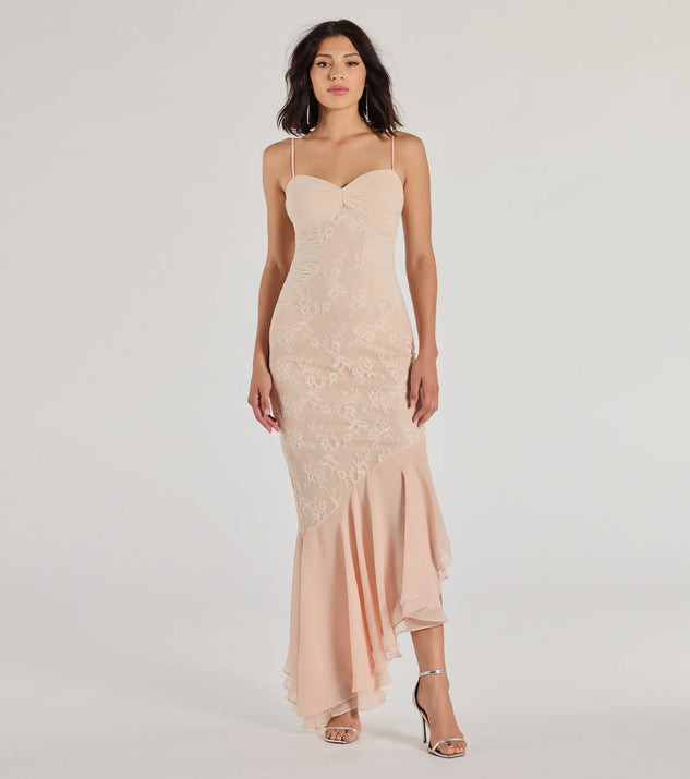 Brinley Lace Chiffon Asymmetric Mermaid Dress | Windsor Stores